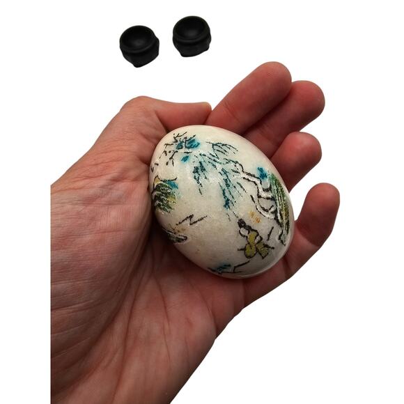 Vintage Chinese Hand-Carved Etched Painted Marble Eggs Monk Stand set of two - Picture 5 of 7